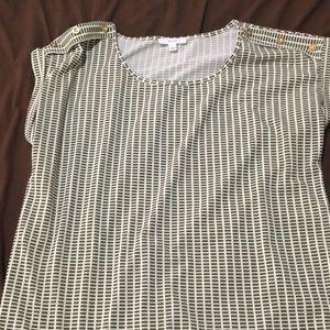 Top with  olive green and beige pattern